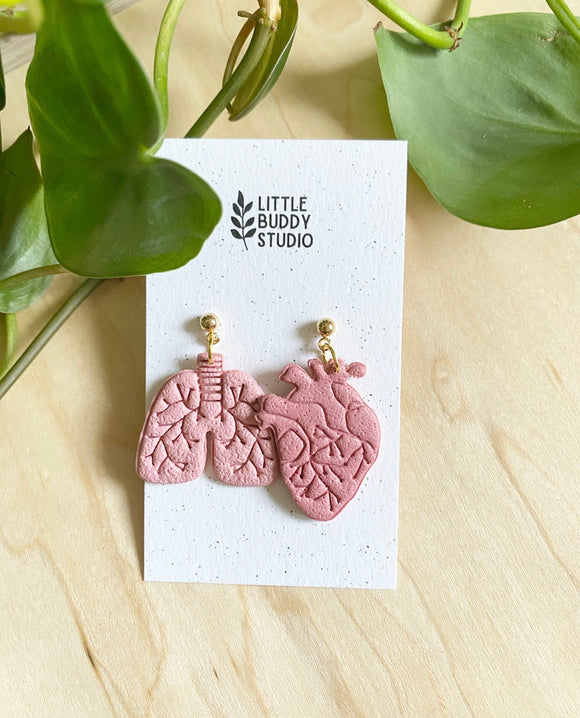 Heart & Lung - clay earrings